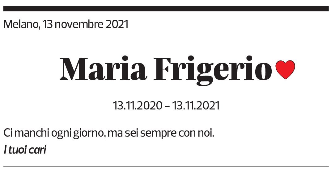 Annuncio funebre Maria Frigerio