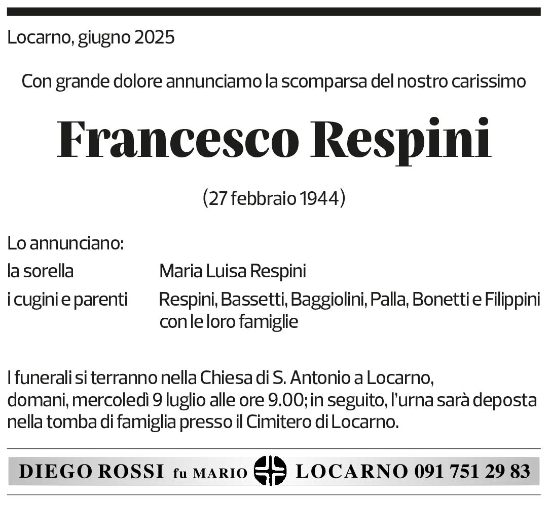 Annuncio funebre Francesco Respini