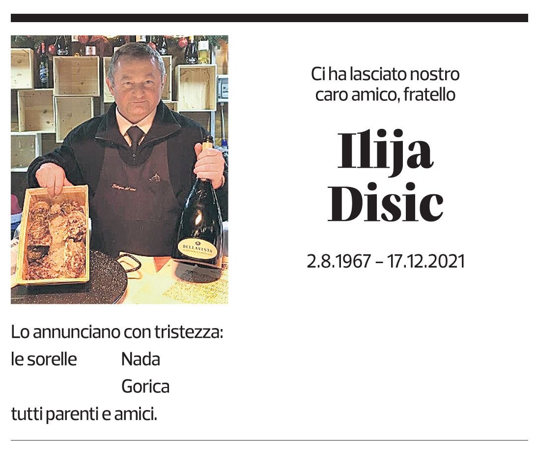 Annuncio funebre Ilija Disic