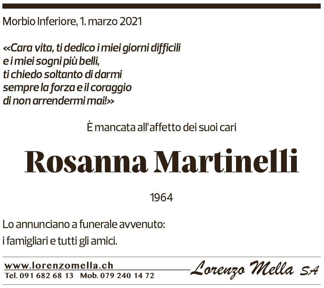 Annuncio funebre Rosanna Martinelli