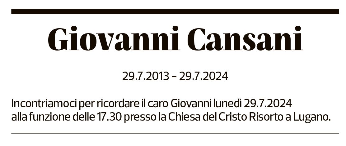 Annuncio funebre Giovanni Cansani