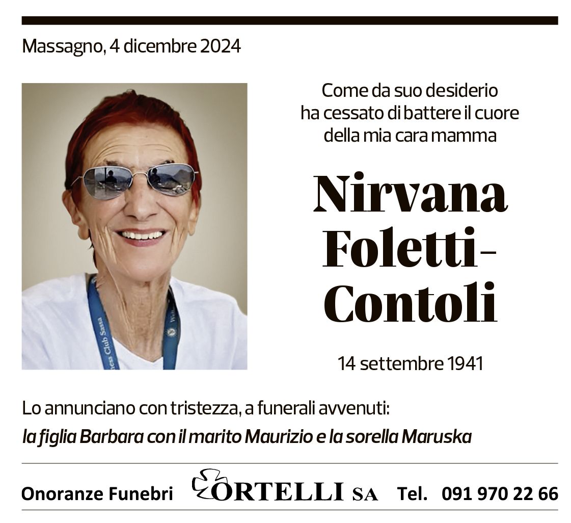 Annuncio funebre Nirvana Foletti-contoli