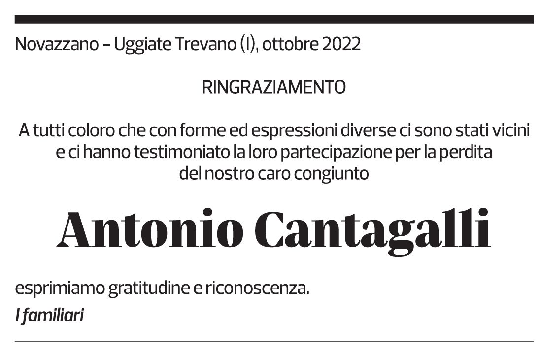 Annuncio funebre Antonio Cantagalli