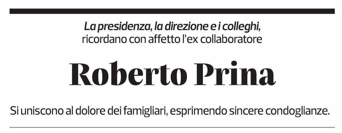 Annuncio funebre Roberto Prina