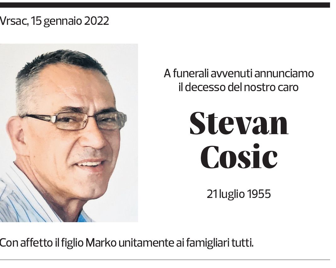 Annuncio funebre Stevan Cosic