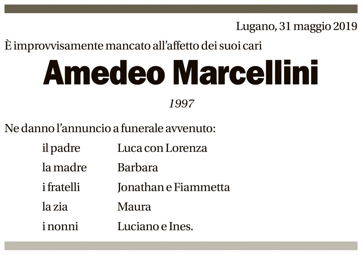 Annuncio funebre Amedeo Marcellini