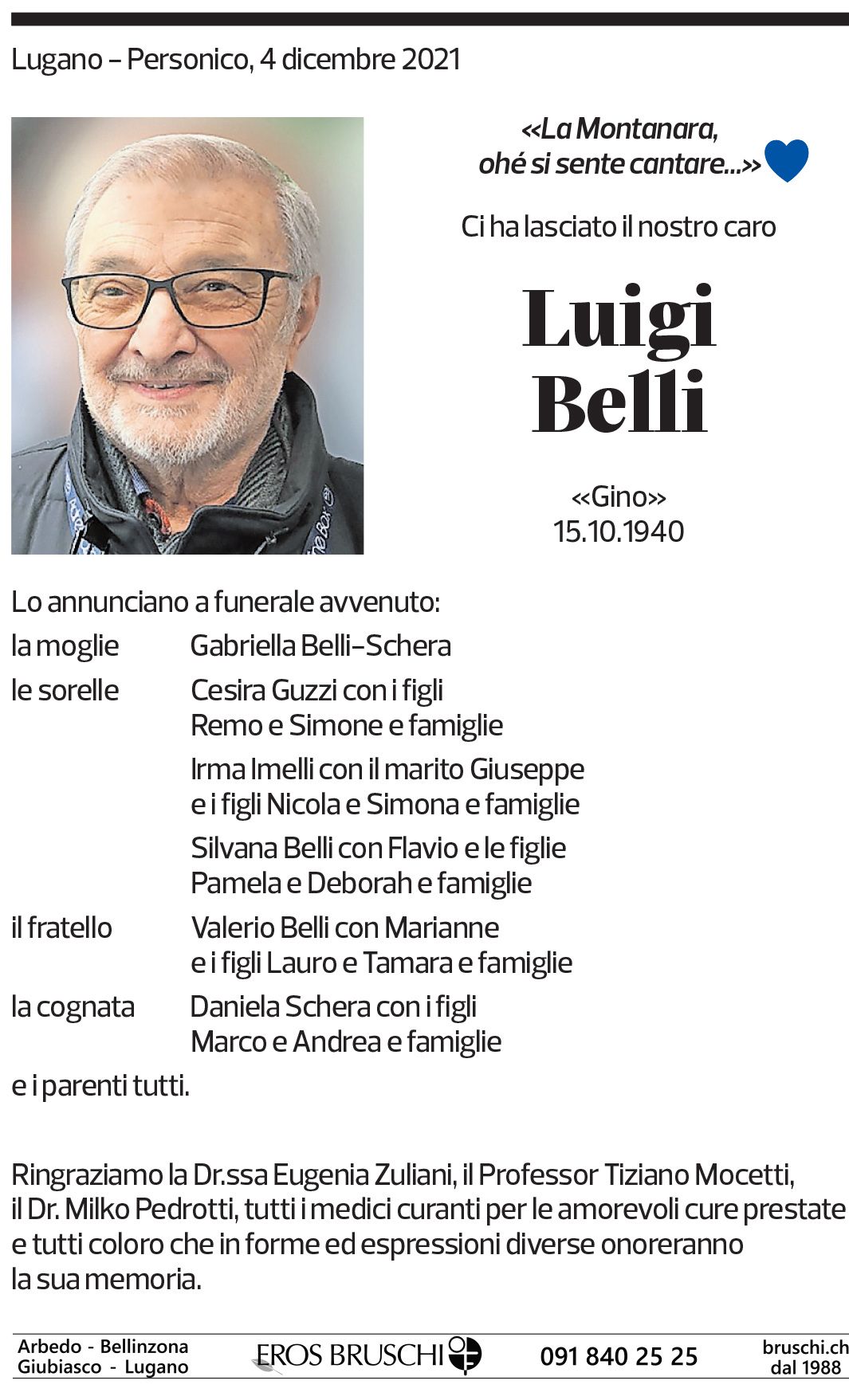 Annuncio funebre Luigi Belli