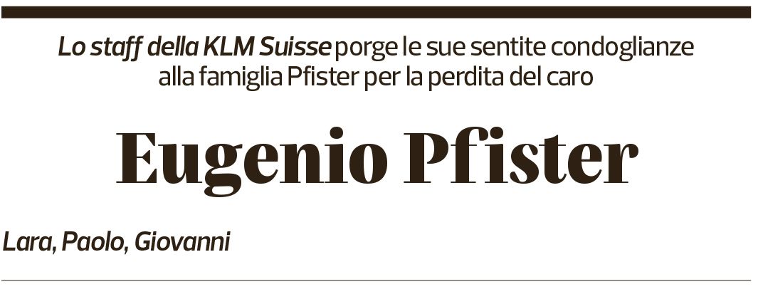 Annuncio funebre Eugenio Pfister