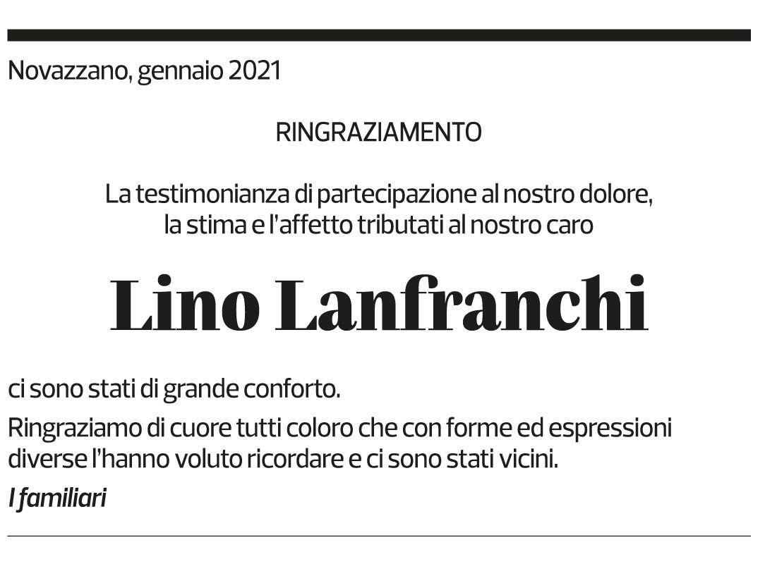 Annuncio funebre Lino Lanfranchi