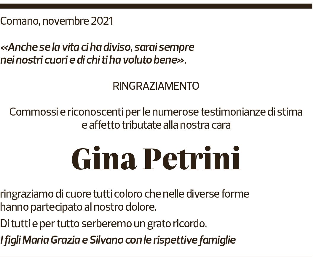 Annuncio funebre Gina Petrini