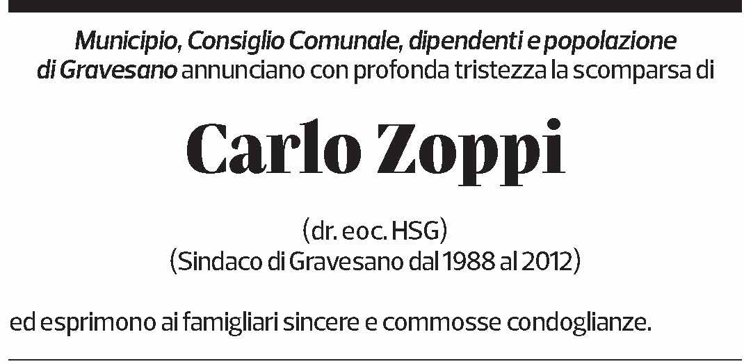 Annuncio funebre Carlo Zoppi