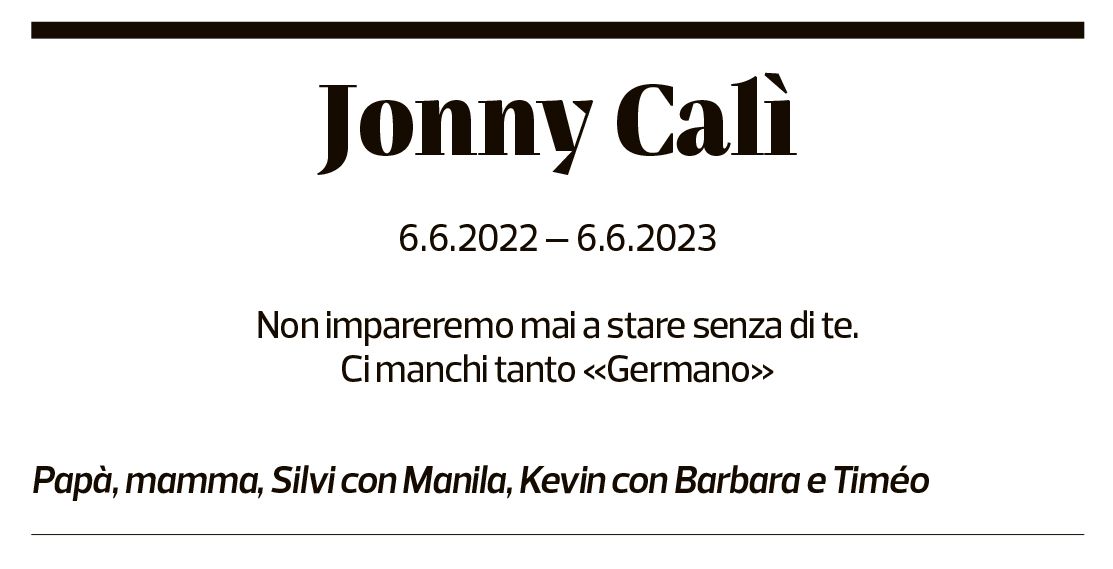 Annuncio funebre Jonny Calì