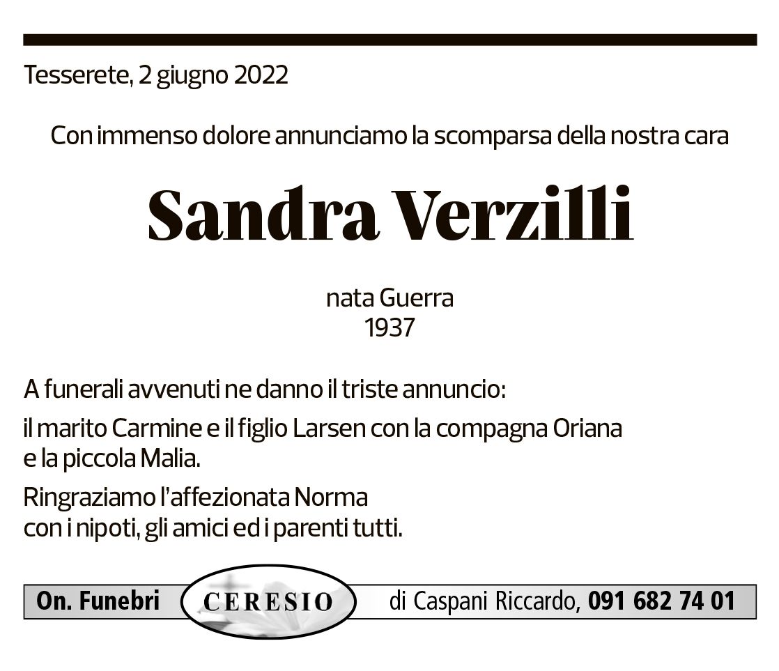 Annuncio funebre Sandra Verzilli