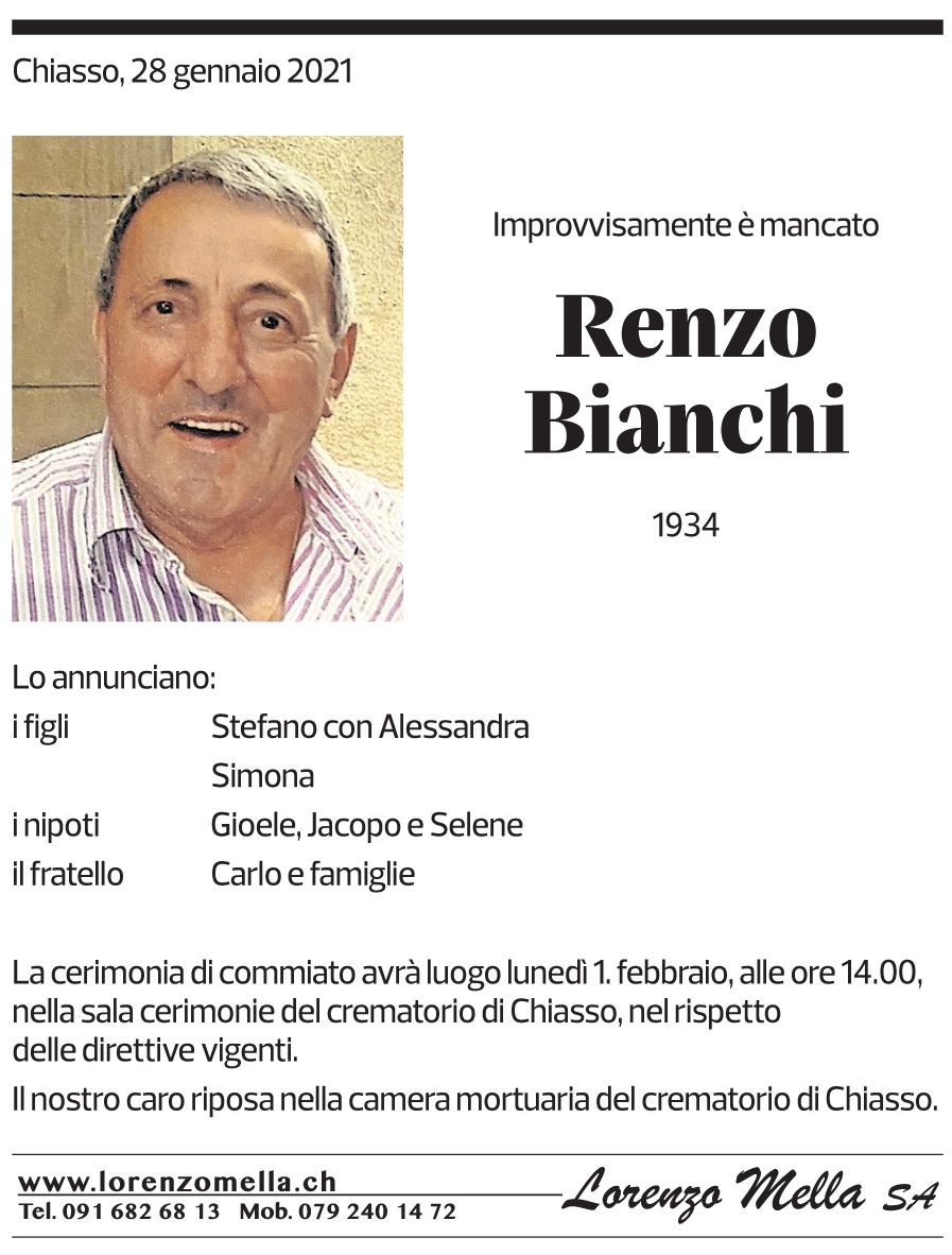 Annuncio funebre Renzo Bianchi