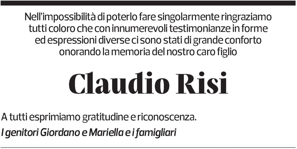 Annuncio funebre Claudio Risi