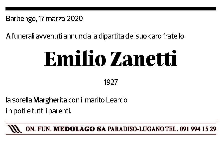 Annuncio funebre Emilio Zanetti