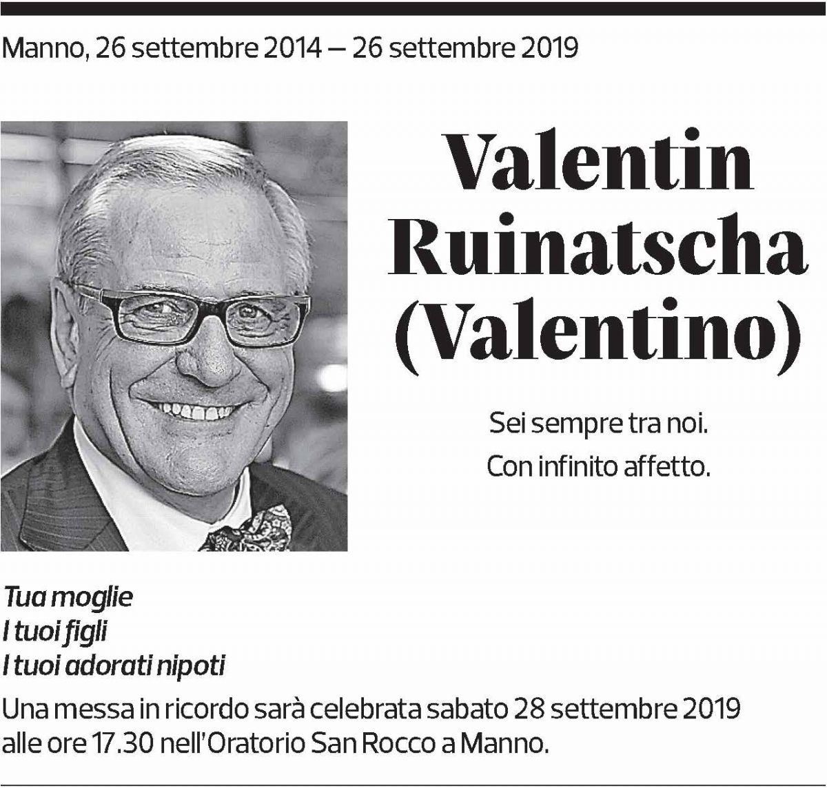 Annuncio funebre Valentin Ruinatscha