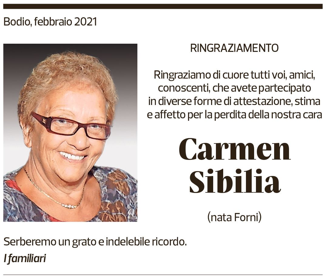 Annuncio funebre Carmen Sibilia