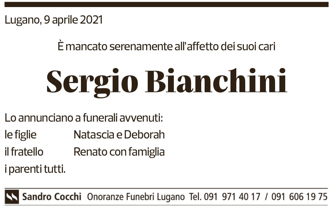 Annuncio funebre Sergio Bianchini