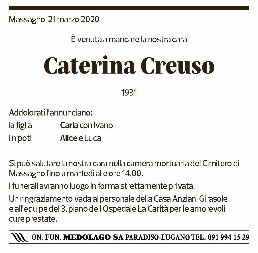 Annuncio funebre Caterina Creuso