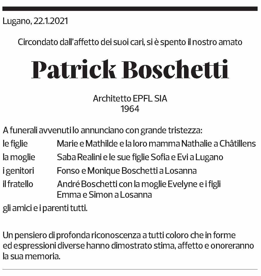 Annuncio funebre Patrick Boschetti