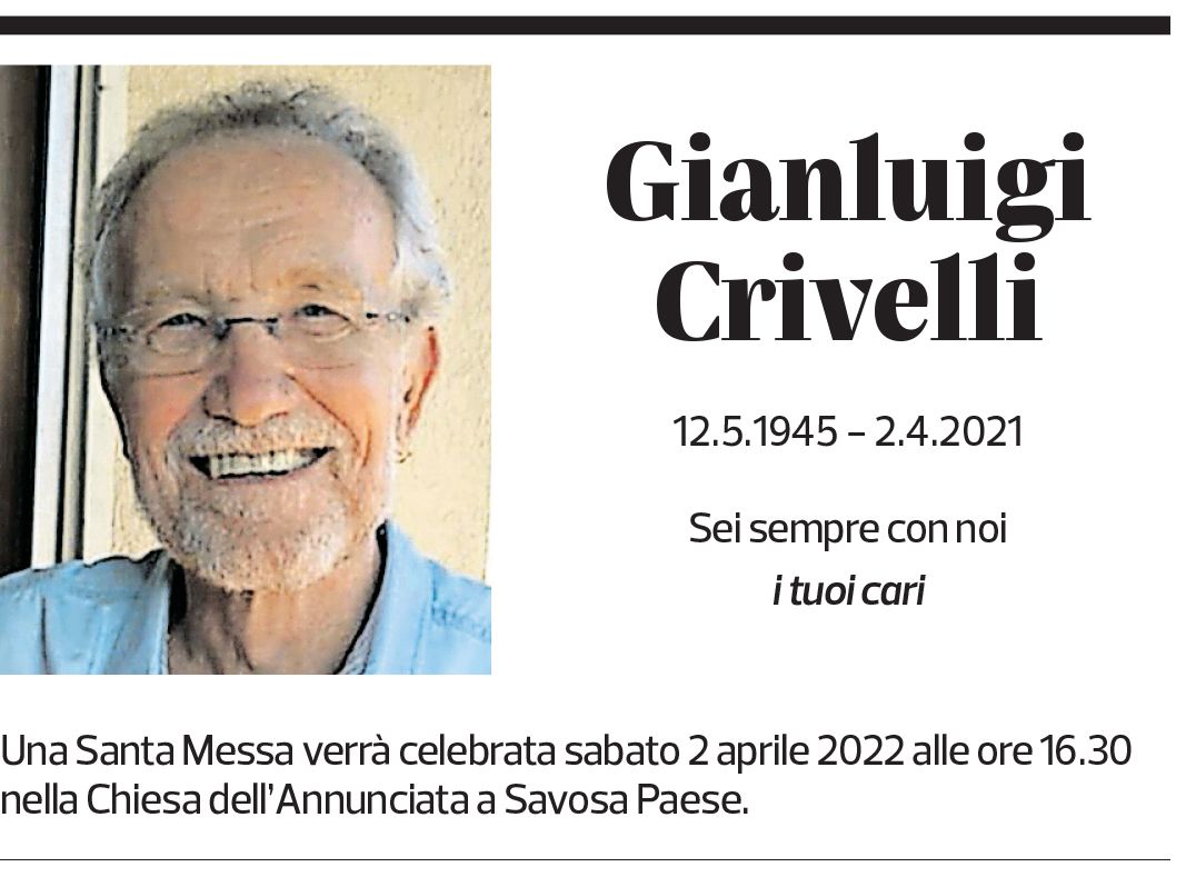 Annuncio funebre Gianluigi Crivelli