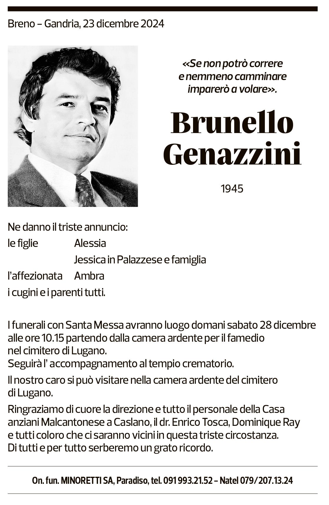 Annuncio funebre Brunello Genazzini