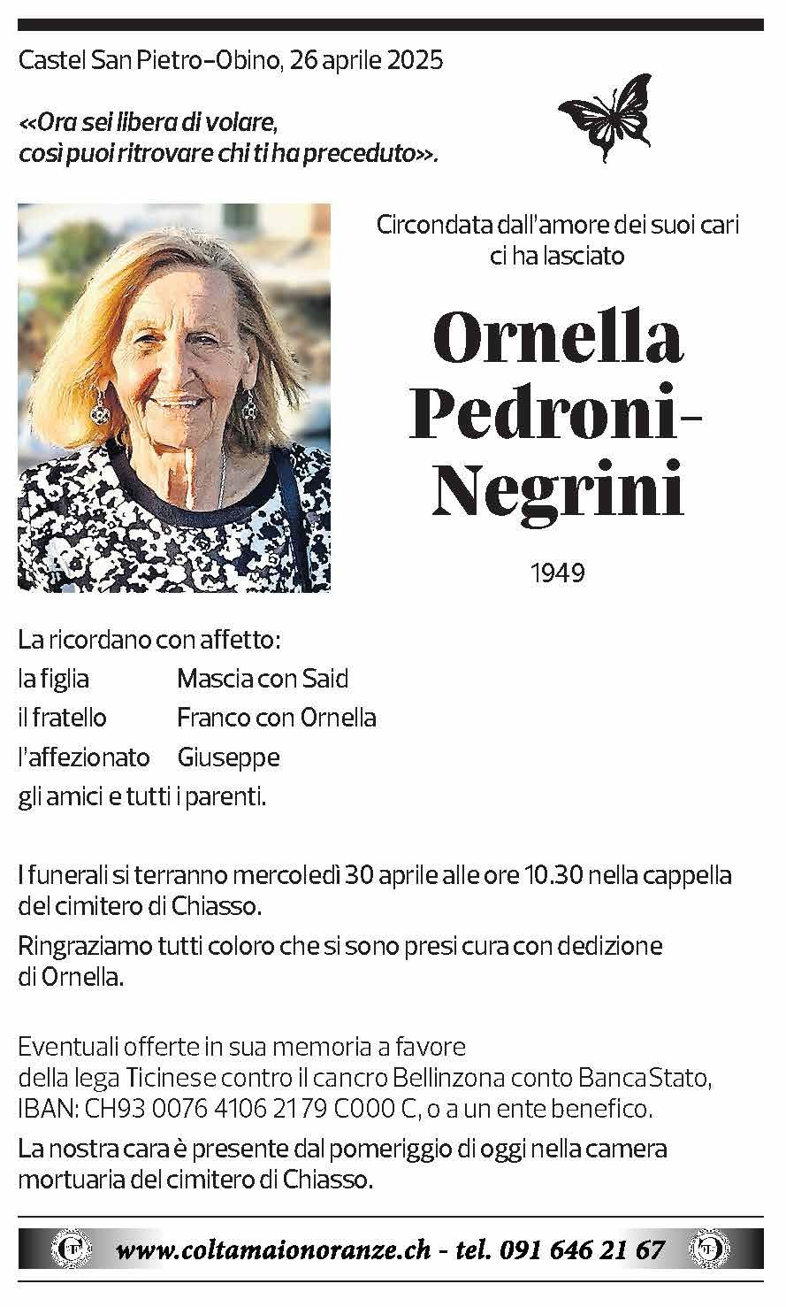 Annuncio funebre Ornella Pedroni-negrini