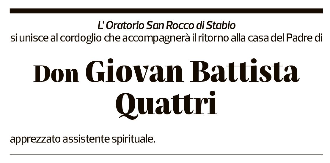 Annuncio funebre Giovan Battista Quattri