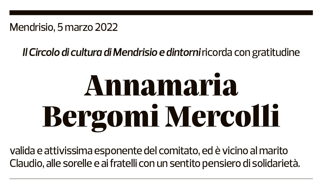 Annuncio funebre Annamaria Bergomi Mercolli