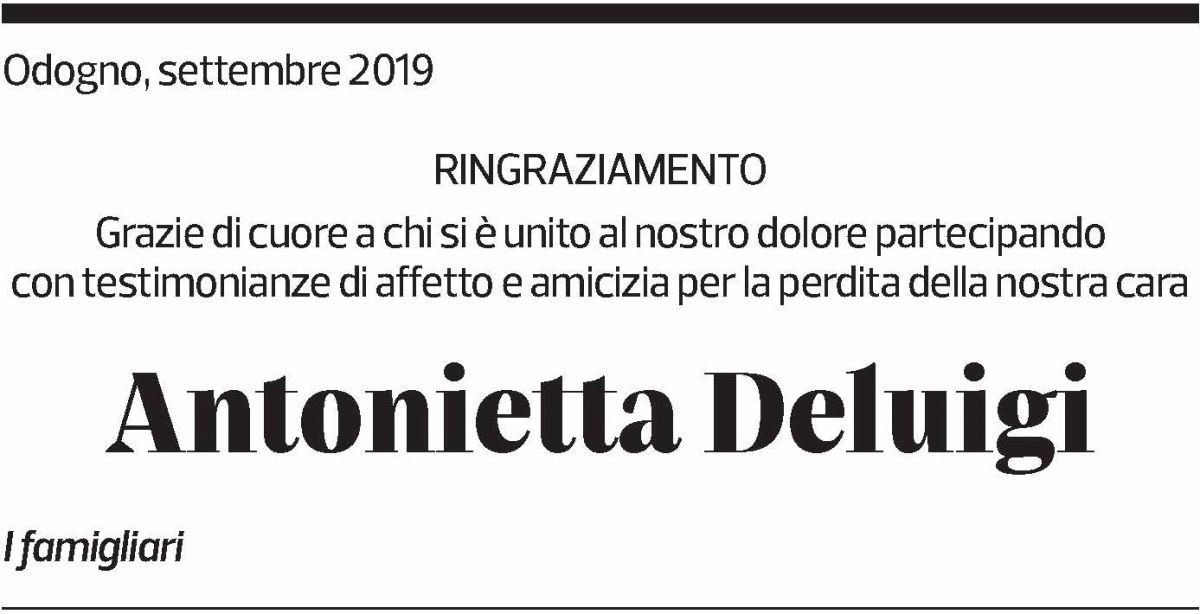 Annuncio funebre Antonietta Deluigi