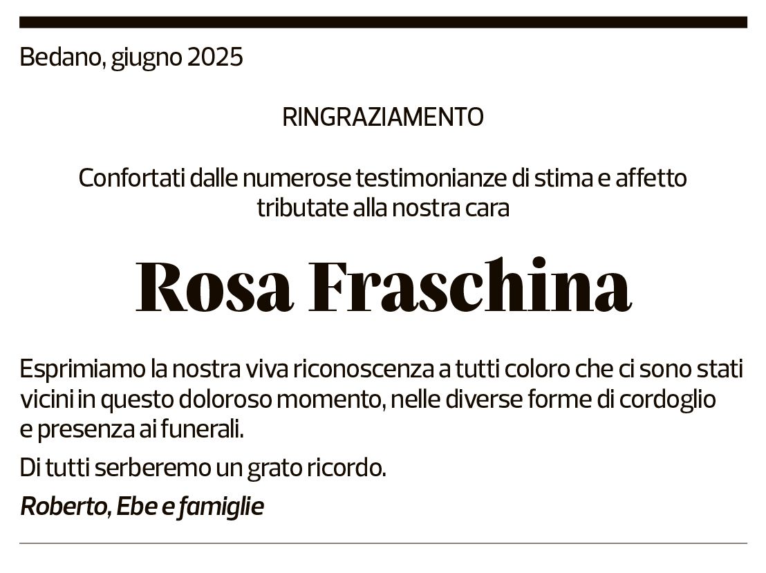Annuncio funebre Rosa Fraschina