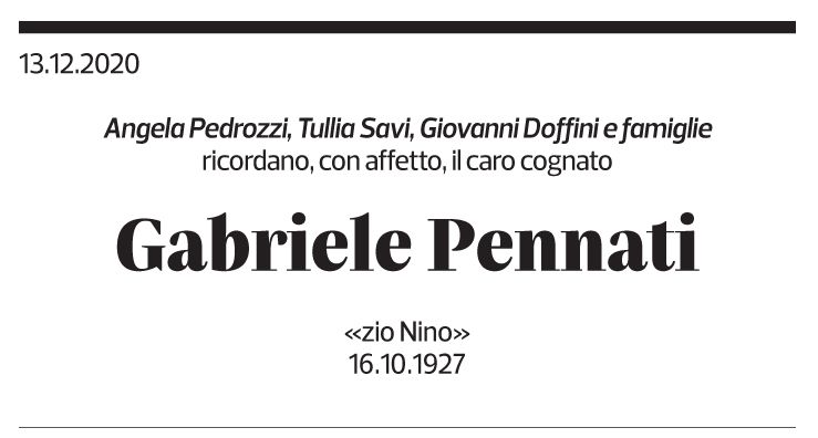 Annuncio funebre Gabriele Pennati