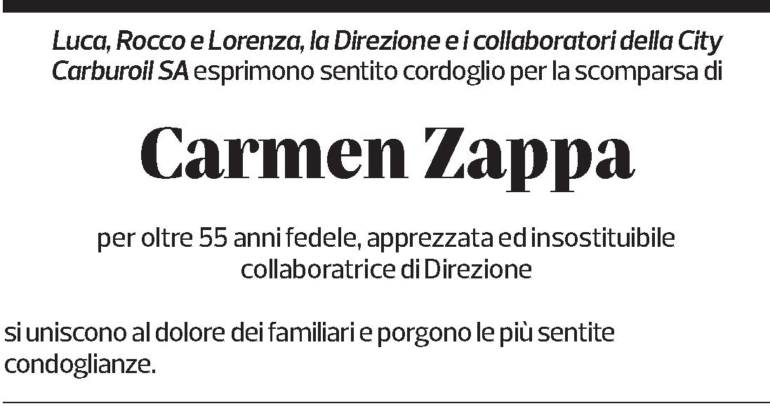 Annuncio funebre Carmen Zappa-delcò
