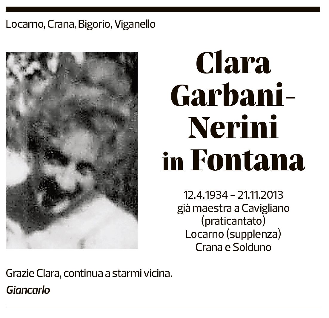 Annuncio funebre Clara Garbani-nerini