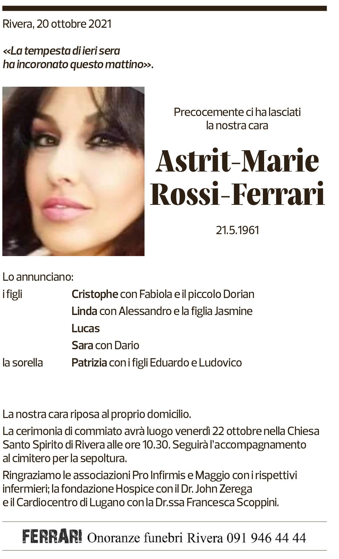 Annuncio funebre Astrid-marie Rossi-ferrari