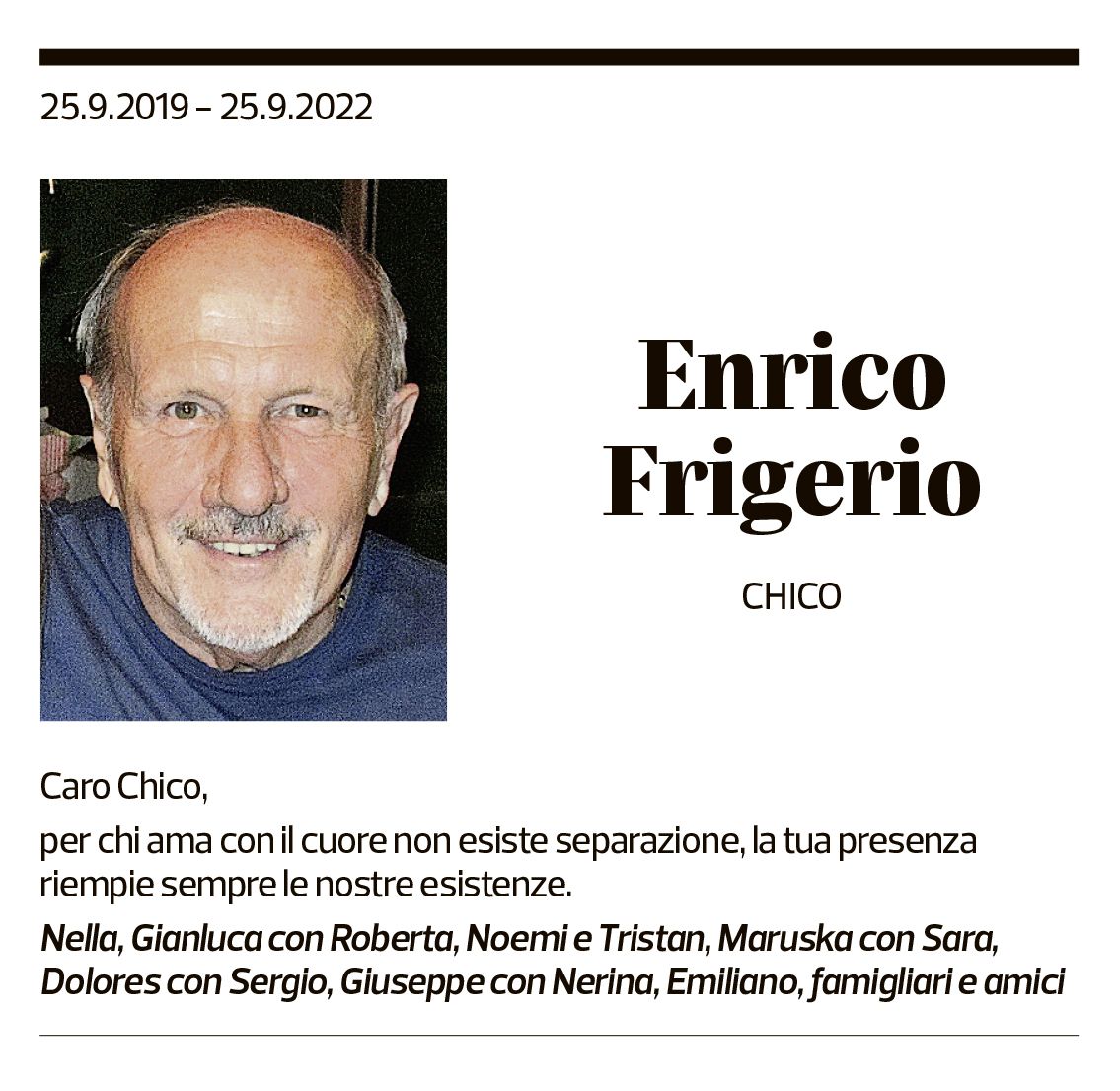 Annuncio funebre Enrico Frigerio