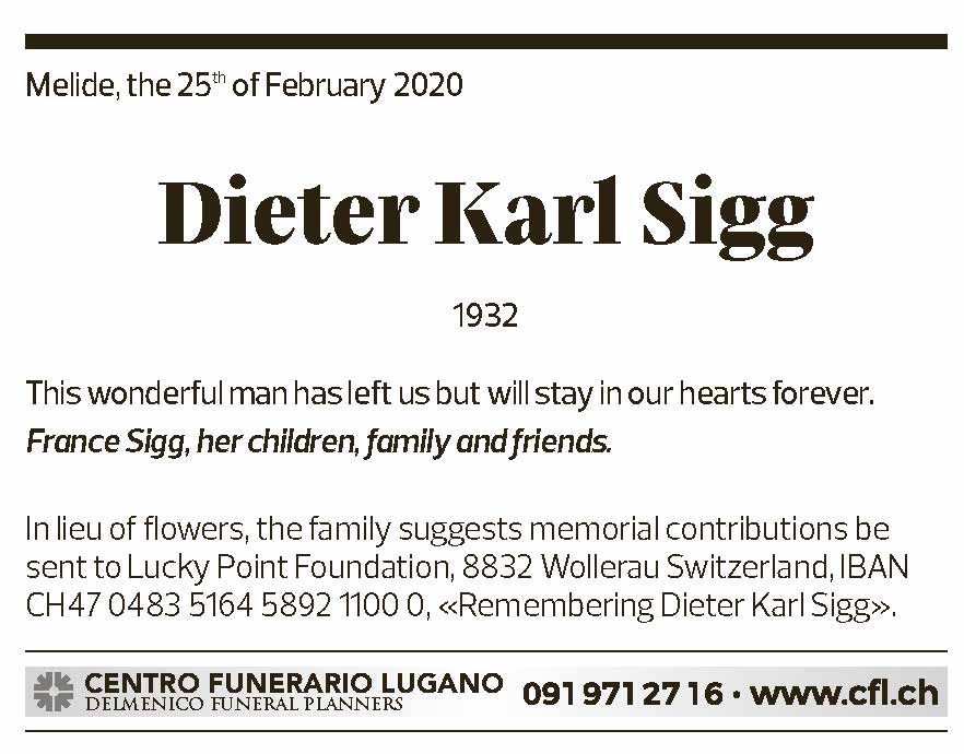 Annuncio funebre Dieter Karl Sigg