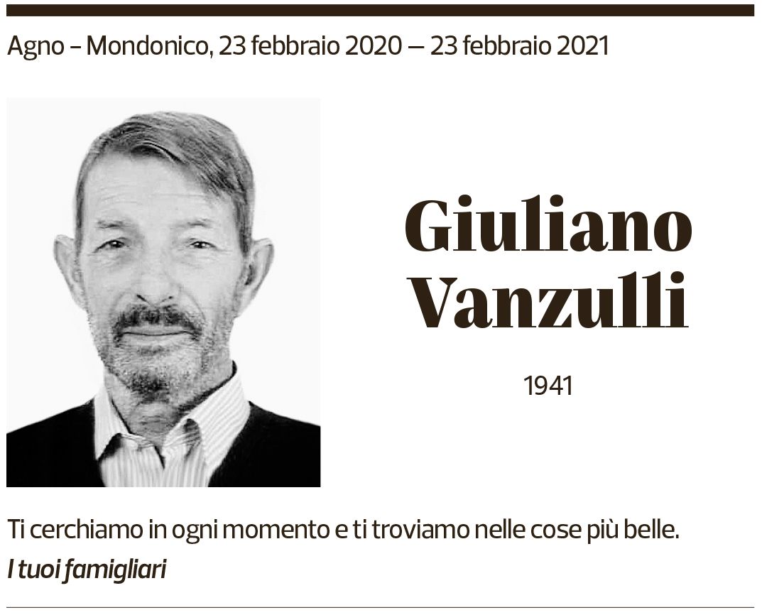 Annuncio funebre Giuliano Vanzulli