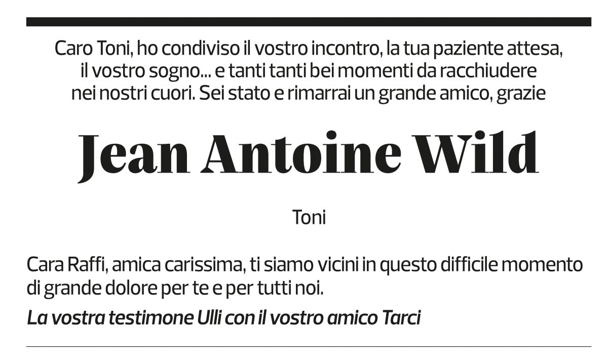 Annuncio funebre Jean-antoine Wild