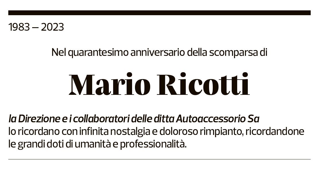 Annuncio funebre Mario Ricotti