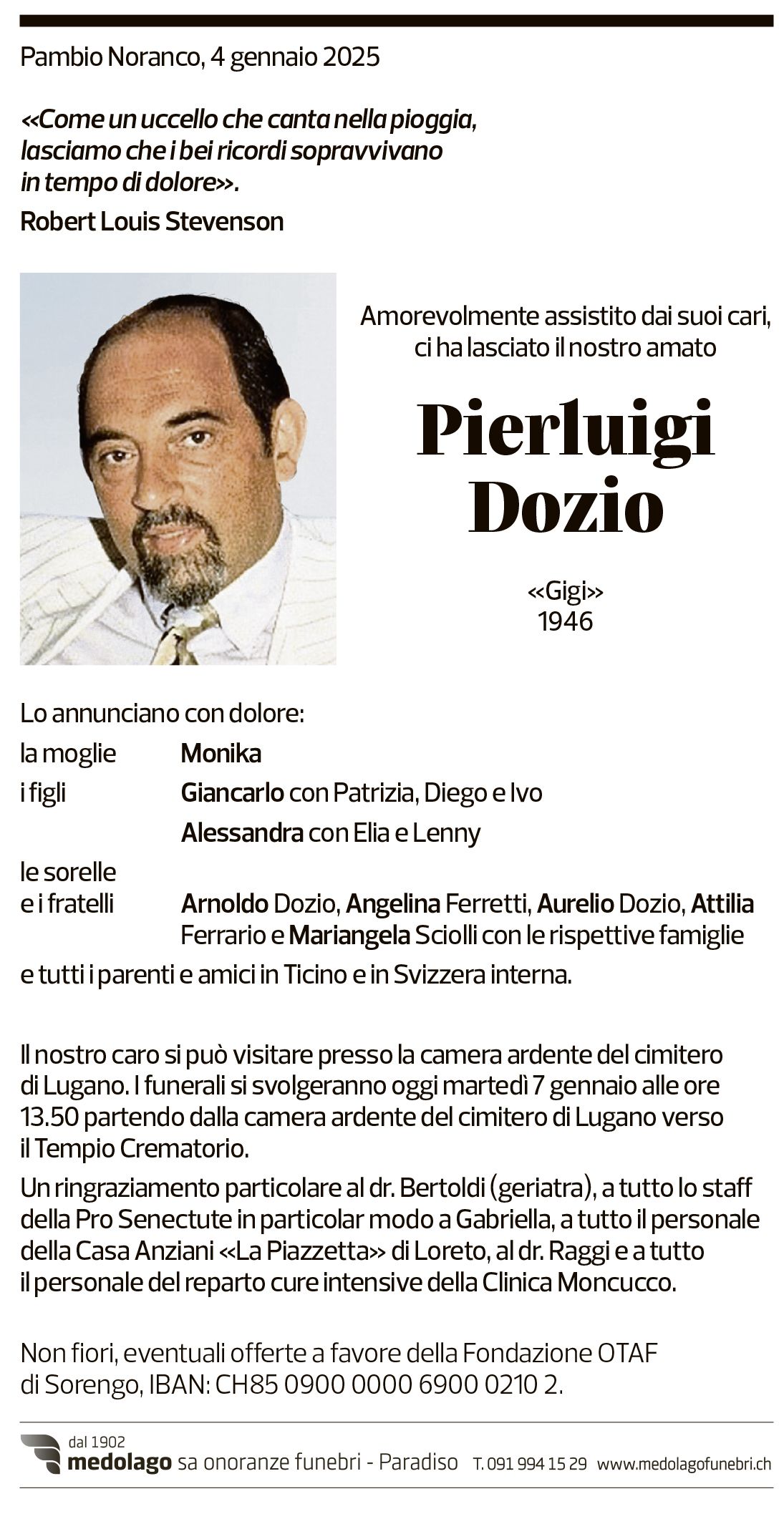 Annuncio funebre Pierluigi Dozio