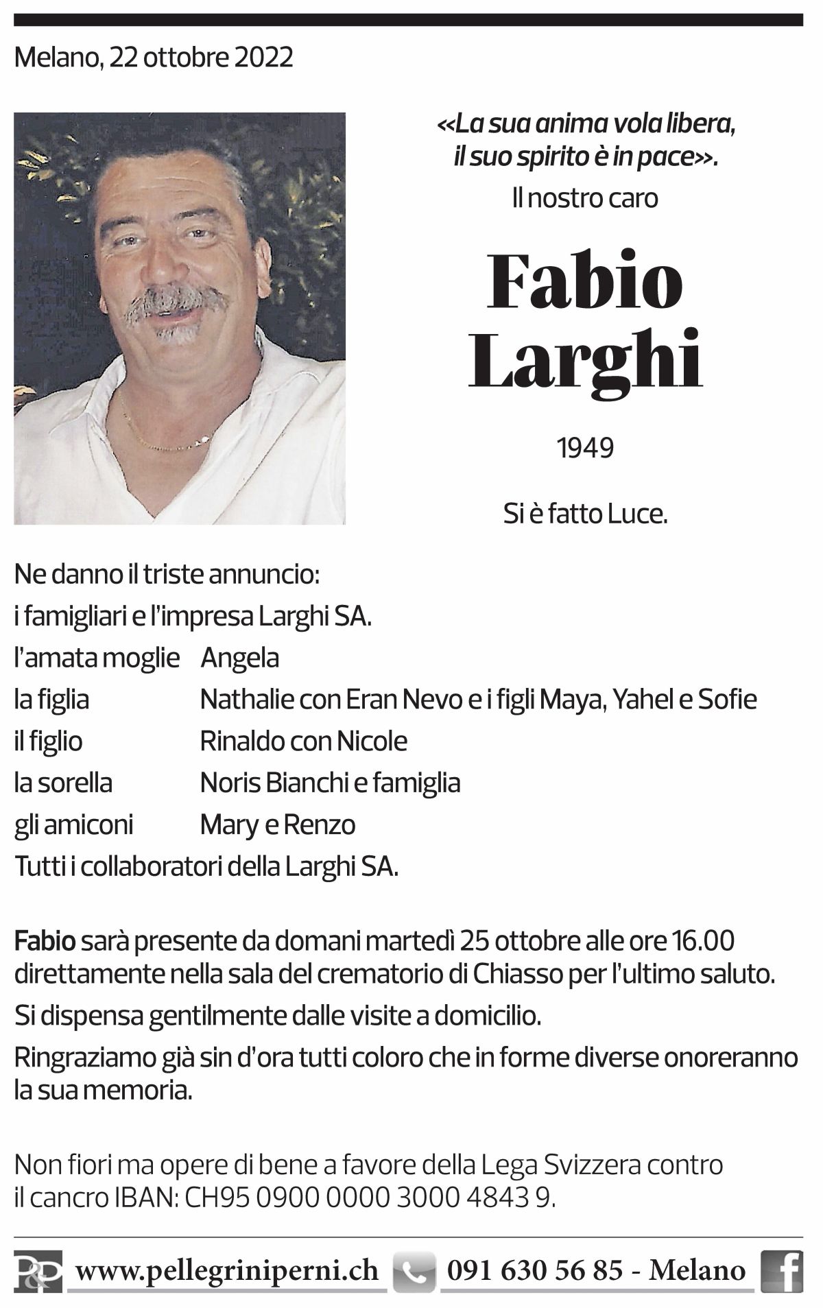 Annuncio funebre Fabio Larghi