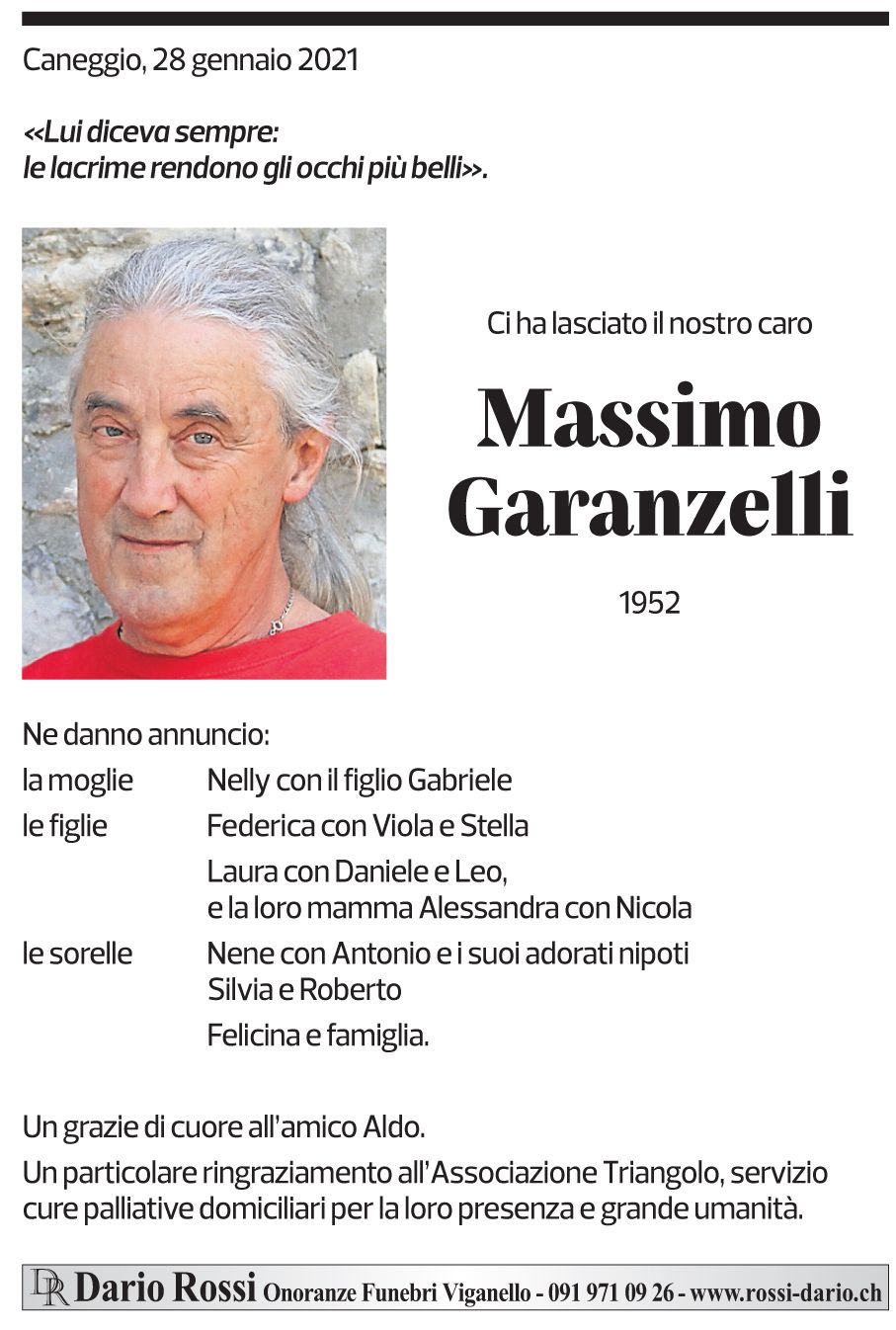 Annuncio funebre Massimo Garanzelli