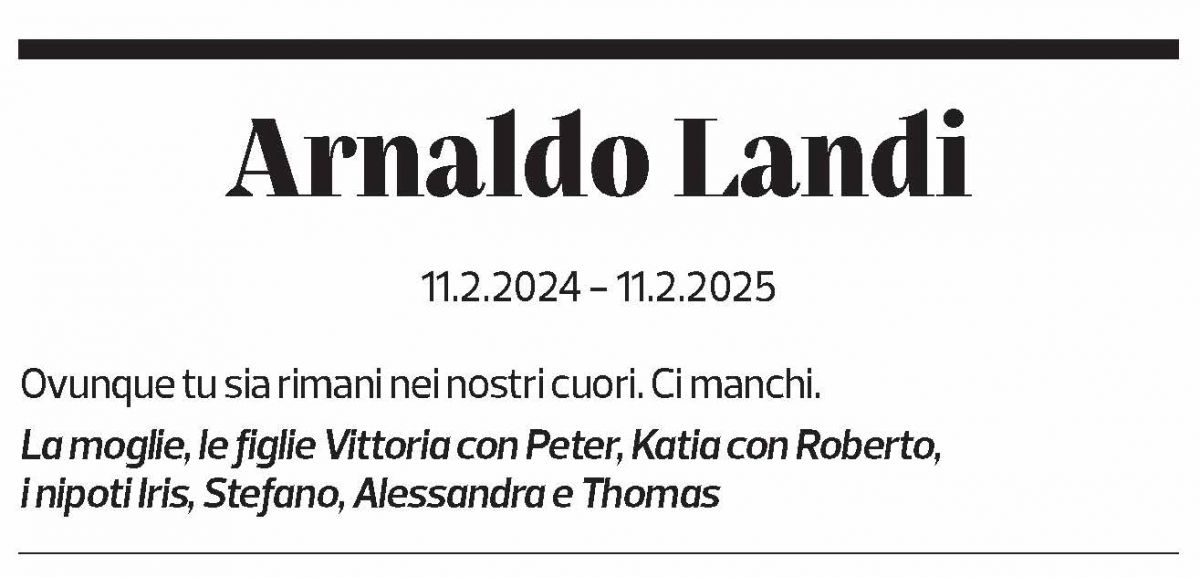 Annuncio funebre Arnaldo Landi