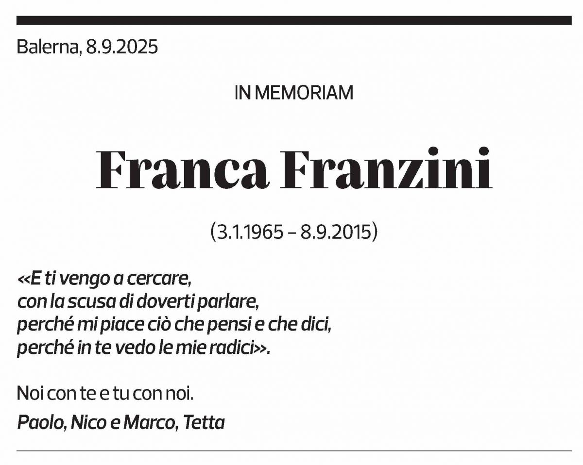 Annuncio funebre Franca Franzini