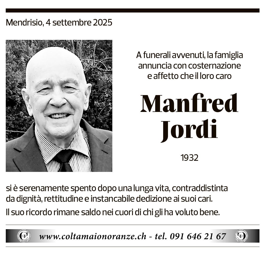 Annuncio funebre Manfred Jordi