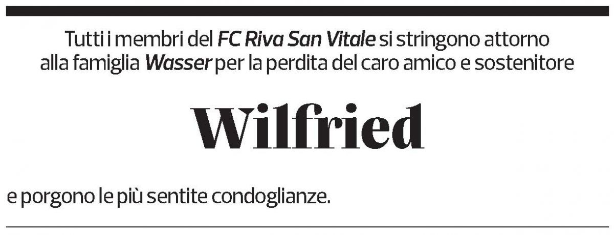Annuncio funebre Wilfred Wasser