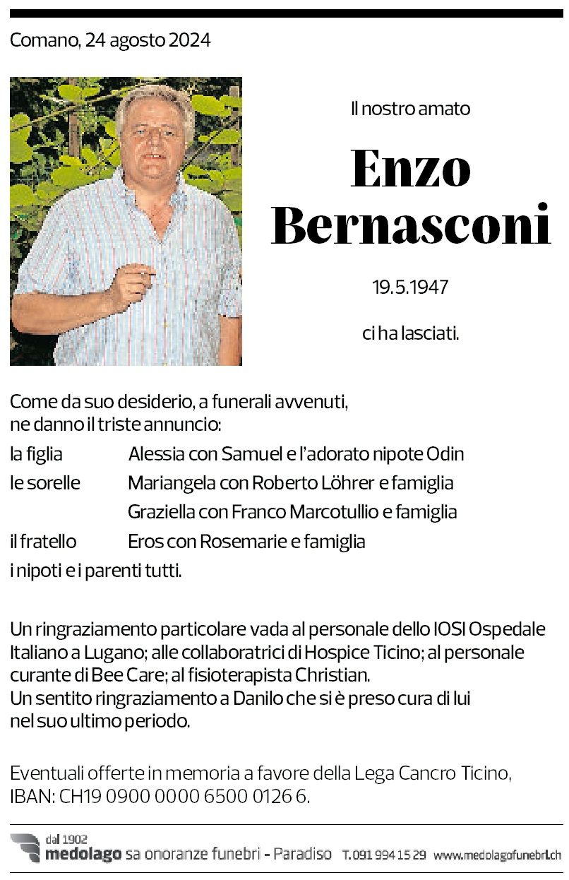 Annuncio funebre Enzo Bernasconi