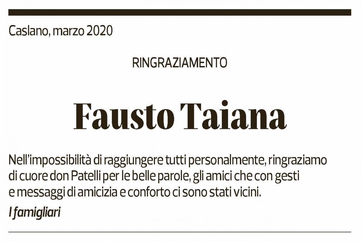 Annuncio funebre Fausto Taiana